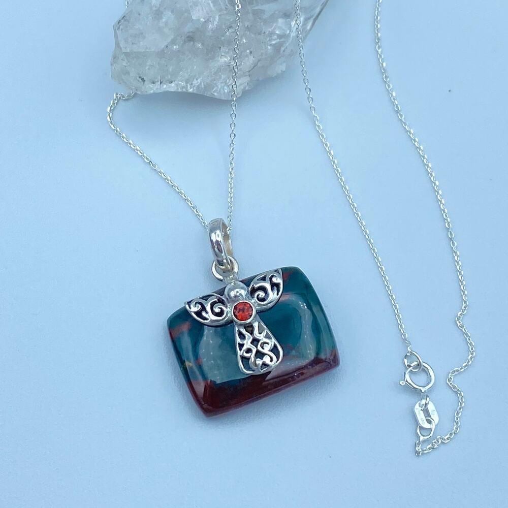 Dragone Blood Jasper Garnet Sterling Silver Angel Necklace